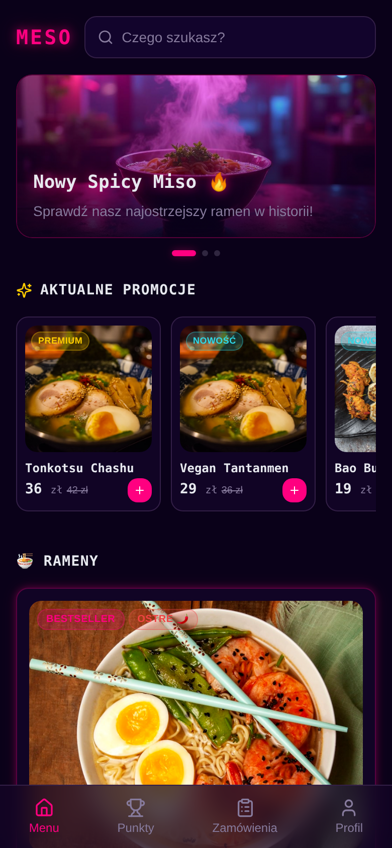 Meso Delivery, menu PWA
