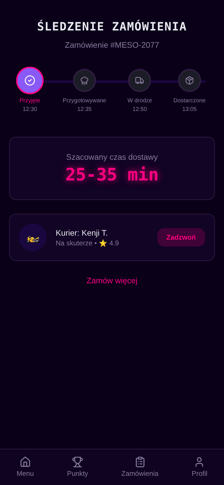 Meso Delivery, śledzenie zamówienia: oś statusów, szacowany czas dostawy i kurier