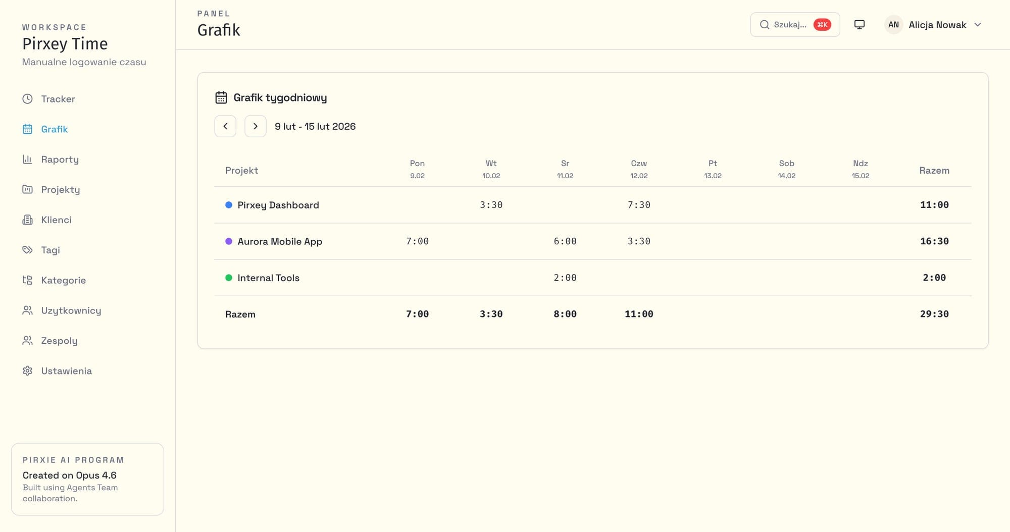 Weekly schedule, light mode