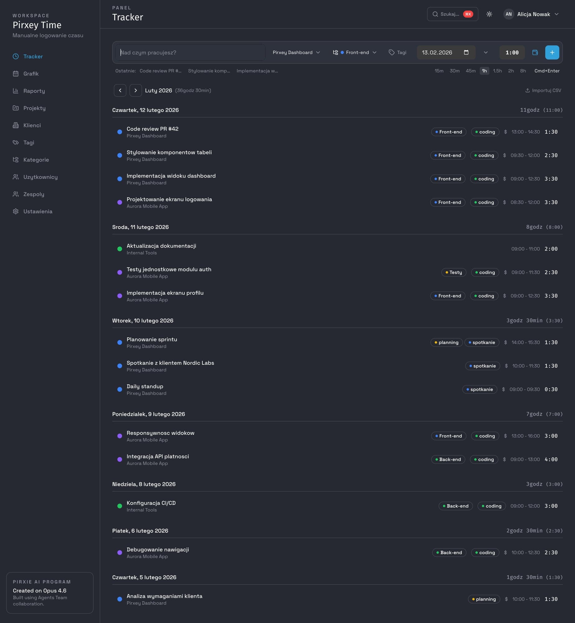 Time tracker, dark mode